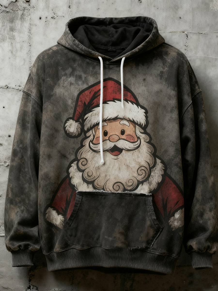 Męska bluza z kapturem w stylu vintage Christmas Santa Claus Print Casual