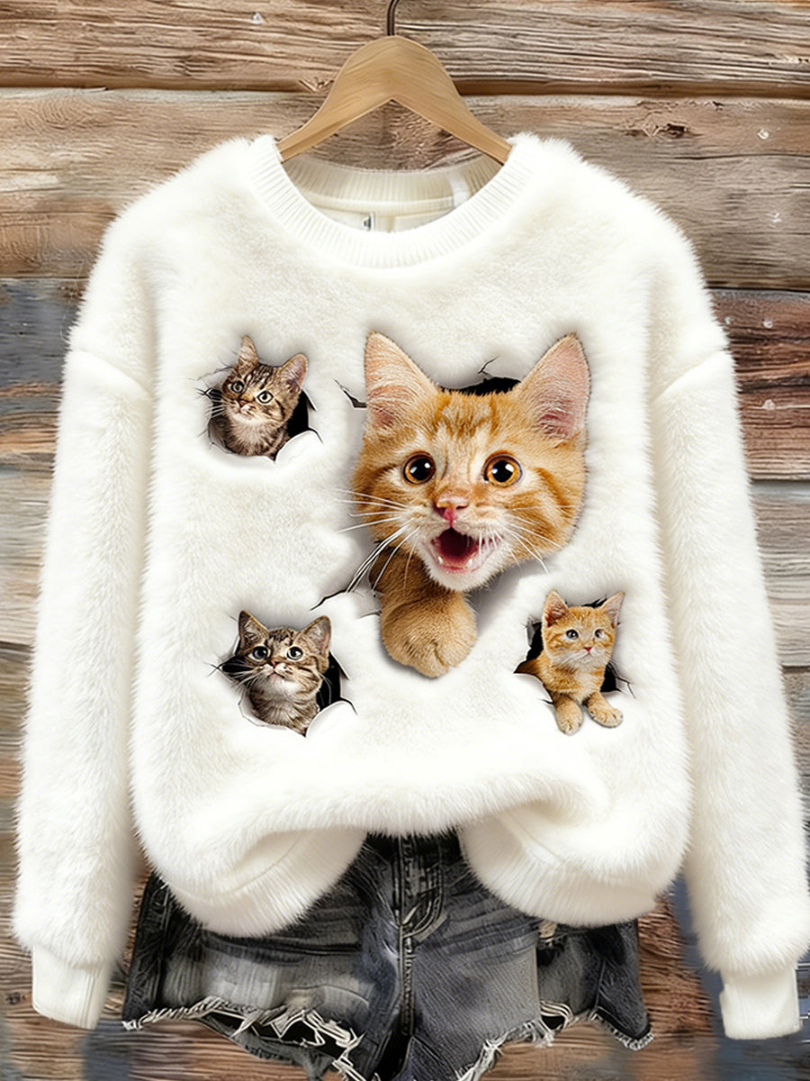 Damski Retro Animal Art Print Wygodny Top flanelowy