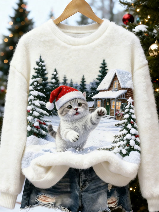 Damski Retro Animal Art Print Wygodny Top flanelowy