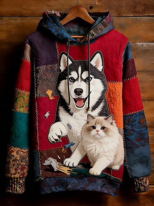 Unisex Retro Animal Art Print Wygodna dorywcza bluza