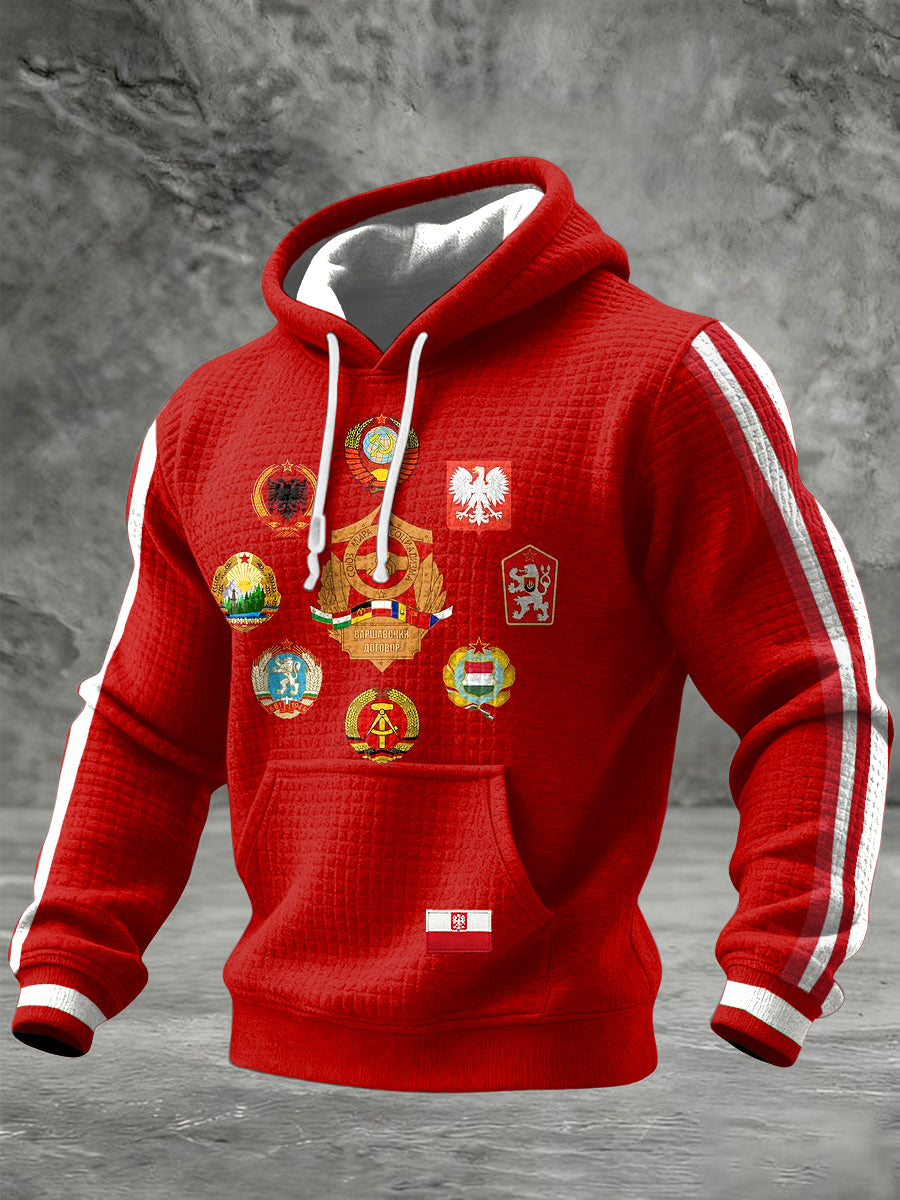 Retro Polski Warszawski Godło Casual Waffle Bluza z kapturem