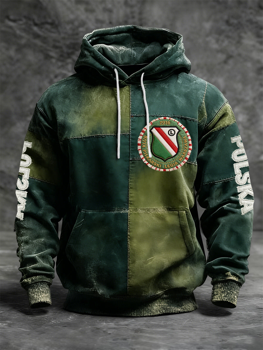 Retro Polska Warszawa Klub Piłkarski Patchwork Bluza z kapturem