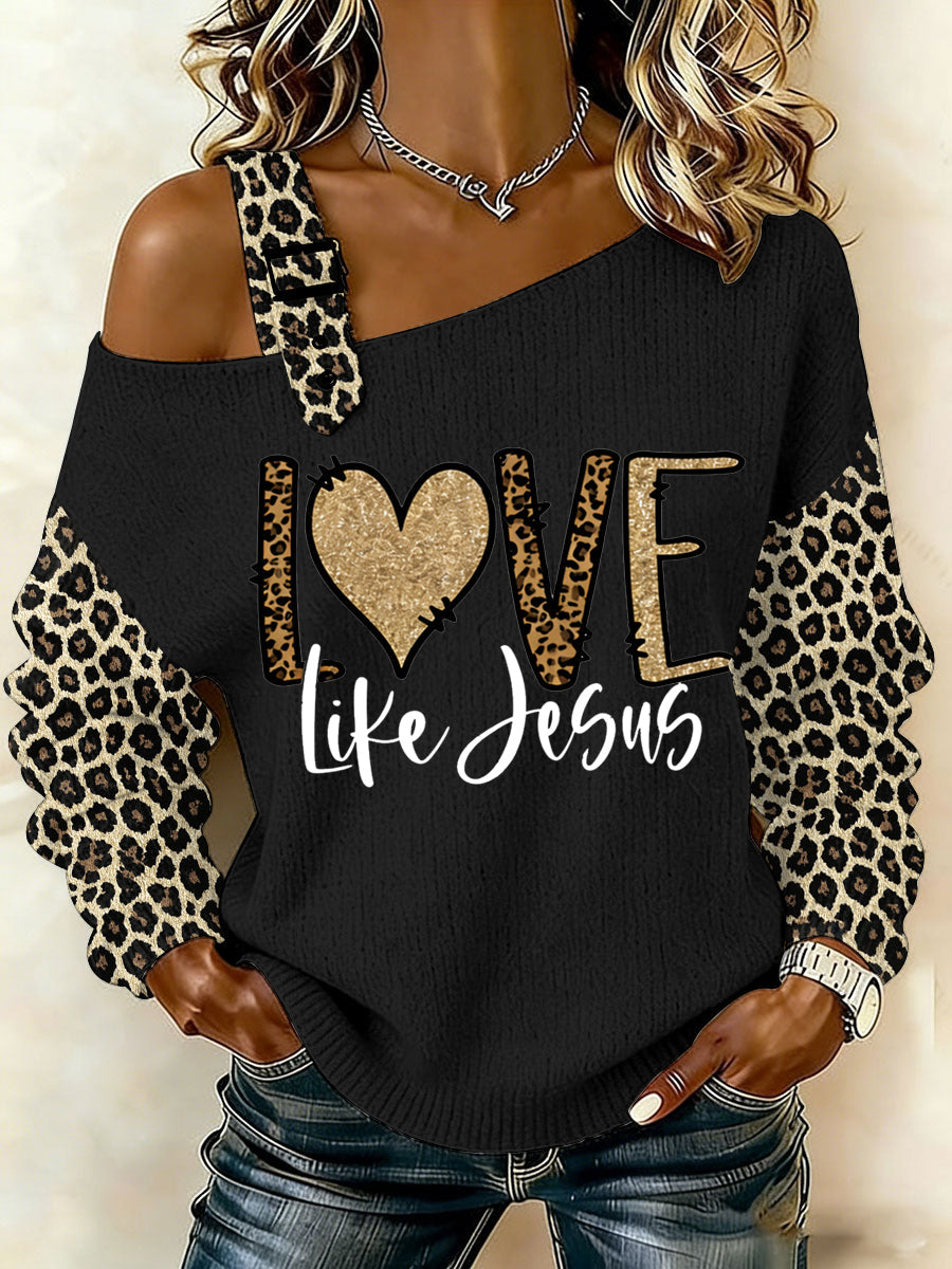 Damski Jezus Droga Prawda Życie Leopard Nadruk Casual Off-Shoulder Top