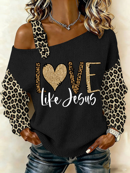 Damski Jezus Droga Prawda Życie Leopard Nadruk Casual Off-Shoulder Top