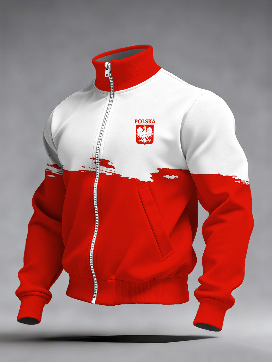 Męska moda vintage Casual Stand Collar Bluza z zamkiem błyskawicznym