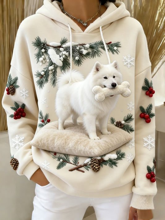 Damska wygodna flanelowa bluza z kapturem Retro Animal Art Print