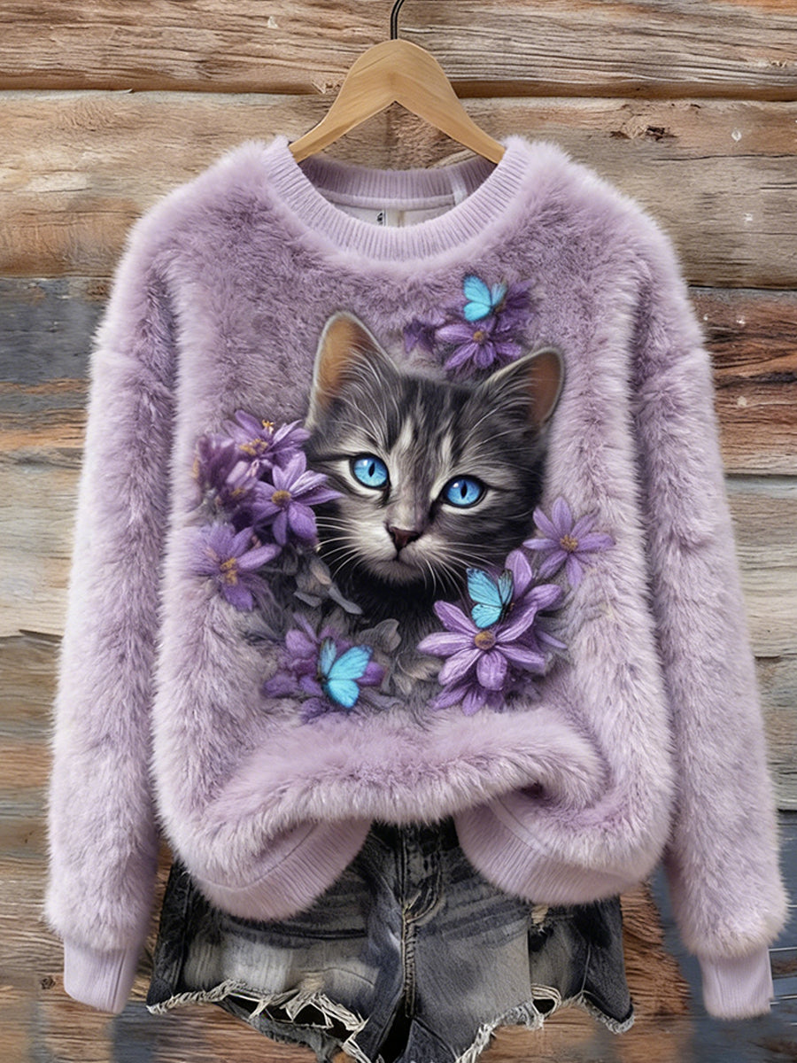 Damski Retro Animal Art Print Wygodny Top flanelowy