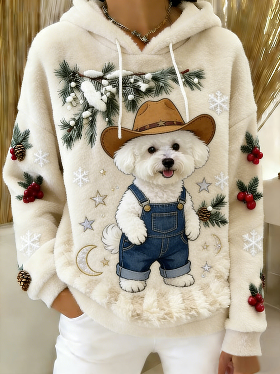 Damska wygodna flanelowa bluza z kapturem Retro Animal Art Print