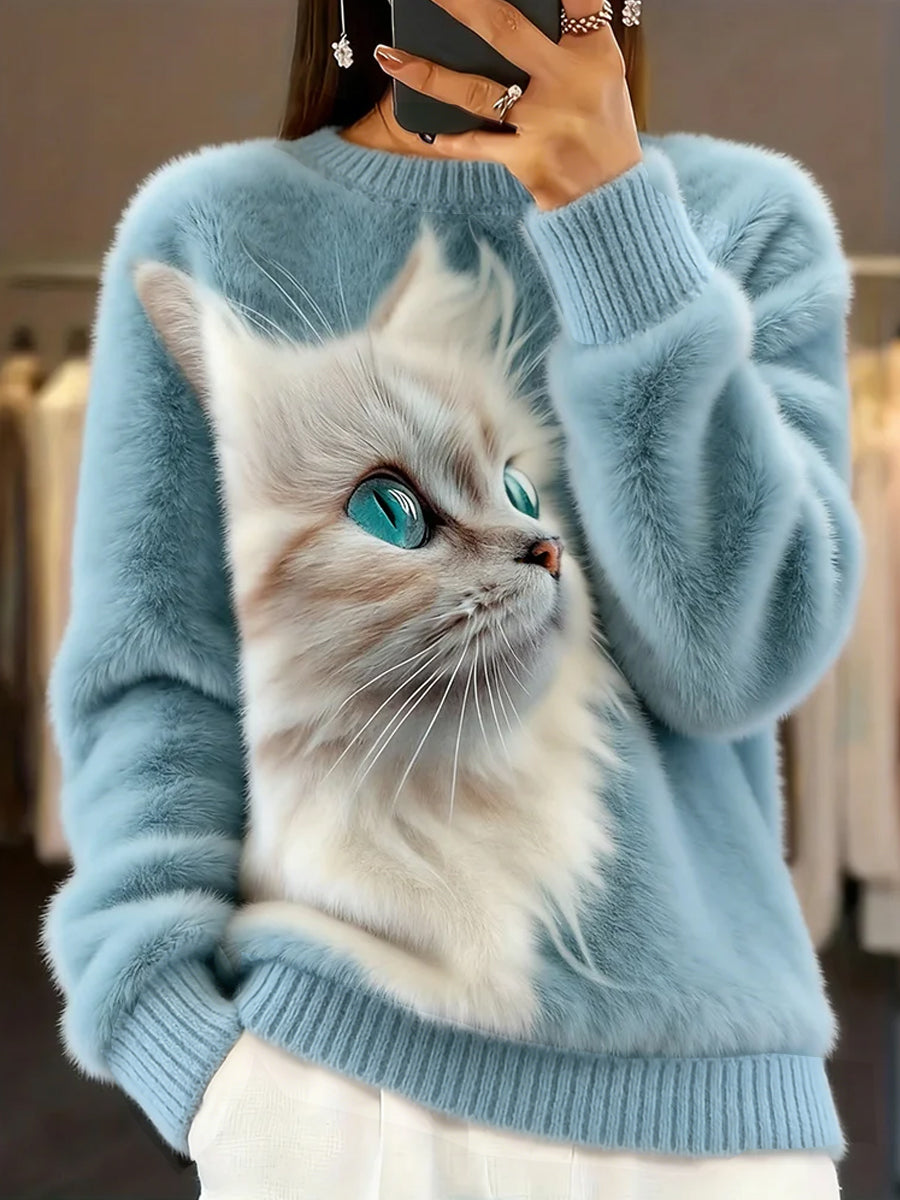 Damski Retro Animal Art Print Wygodny Top flanelowy