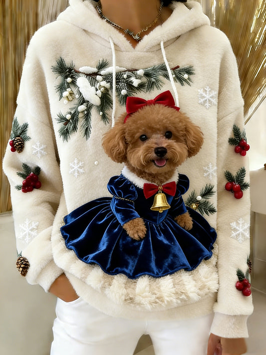 Damska wygodna flanelowa bluza z kapturem Retro Animal Art Print