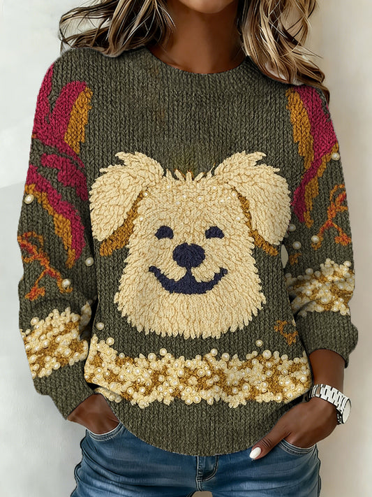 Damski słodki sweter z nadrukiem dla psa