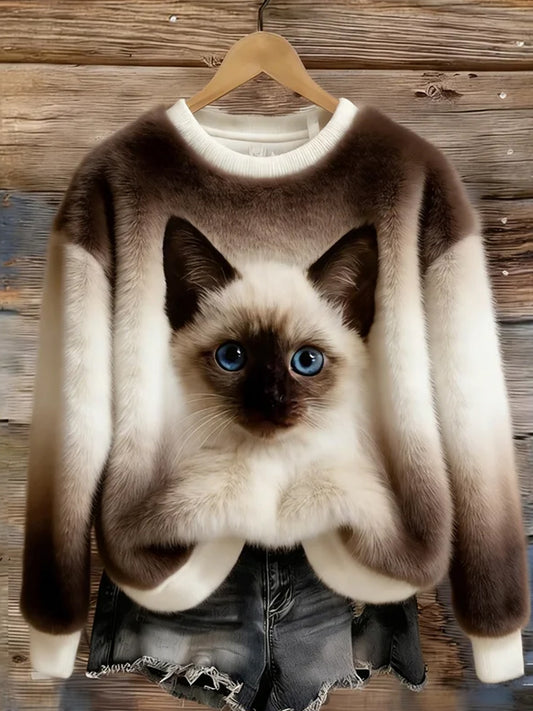 Damski Retro Animal Art Print Wygodny Top flanelowy