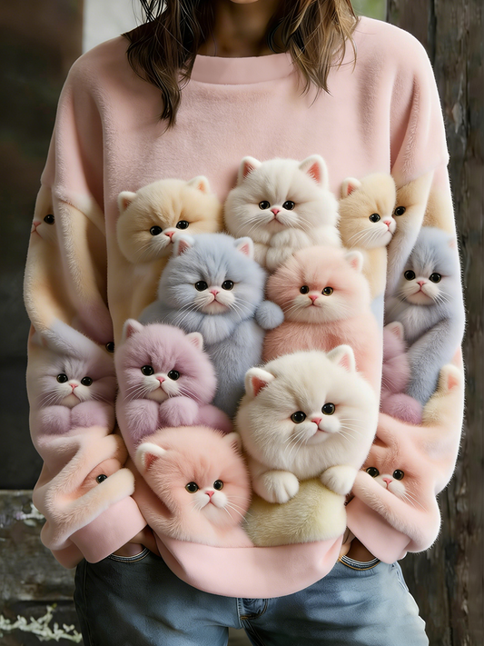 Flanelowa bluza z kapturem dla kobiet Cute Cat Art