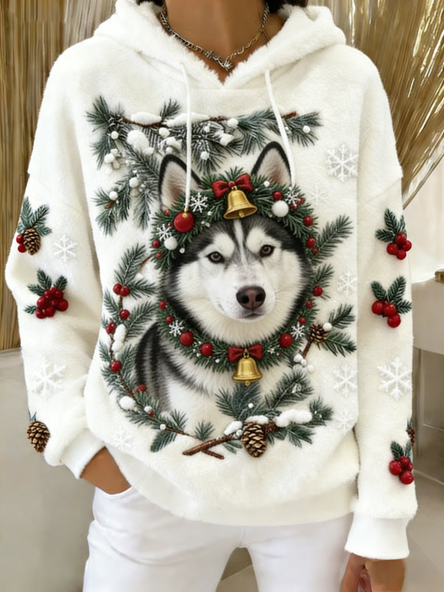 Damska wygodna flanelowa bluza z kapturem Retro Animal Art Print