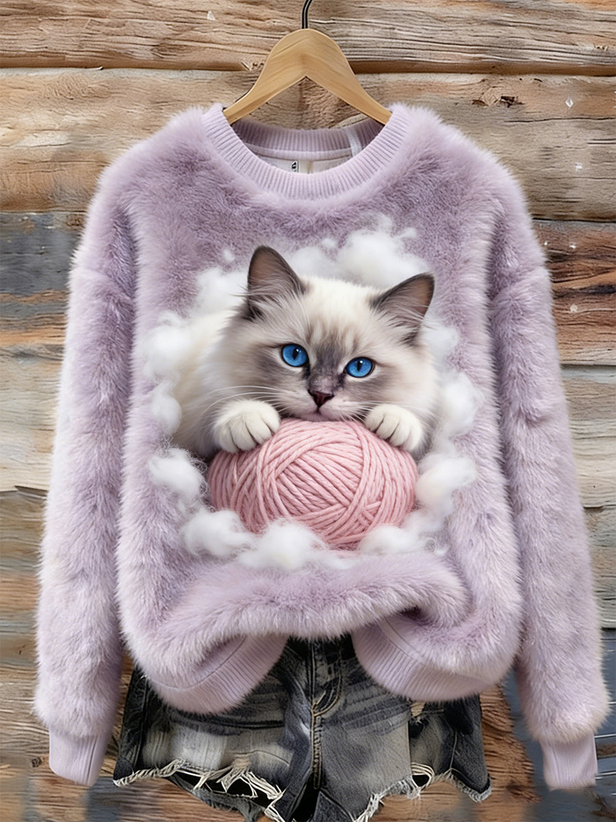 Damski Retro Animal Art Print Wygodny Top flanelowy