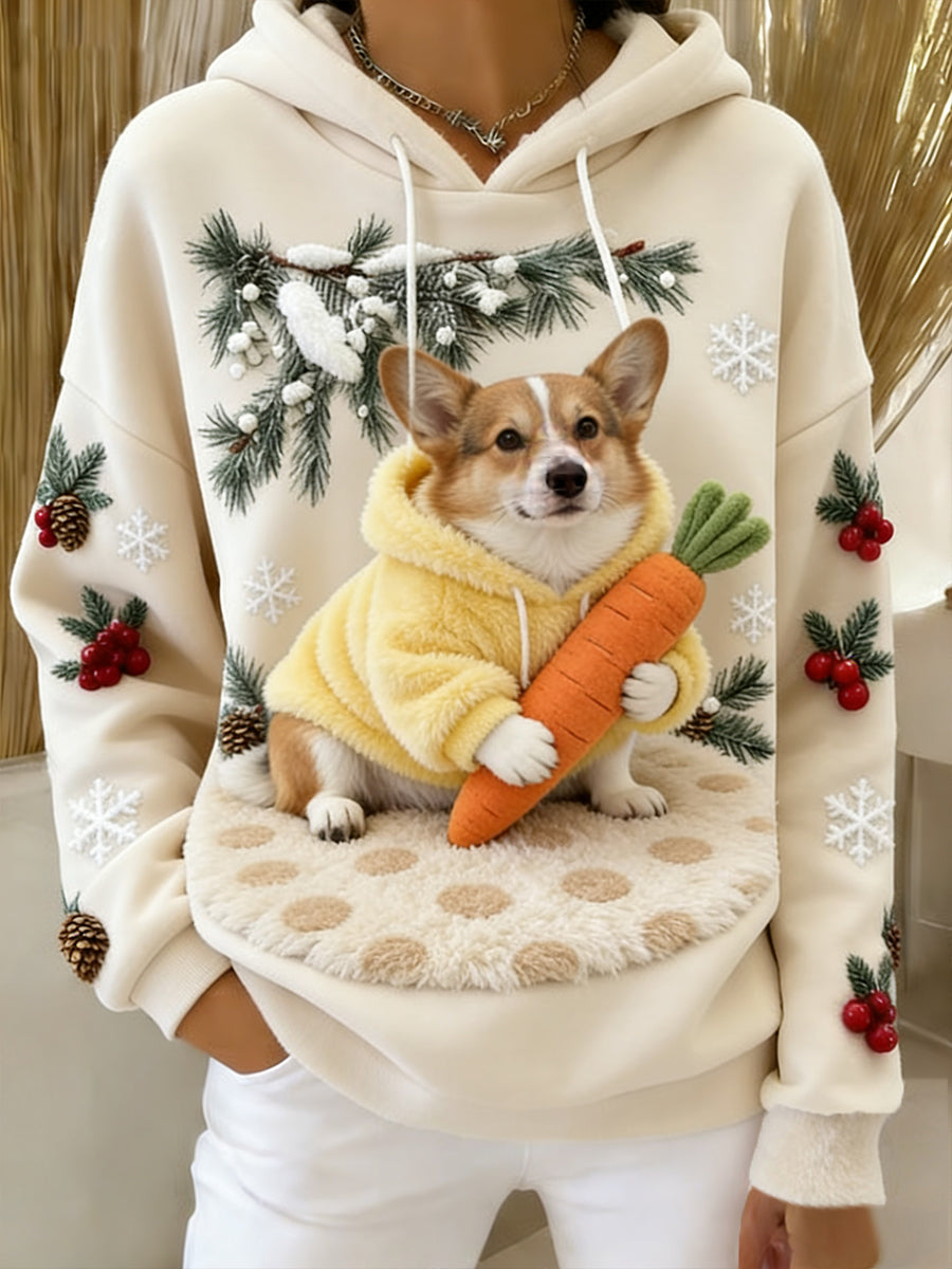 Damska wygodna flanelowa bluza z kapturem Retro Animal Art Print