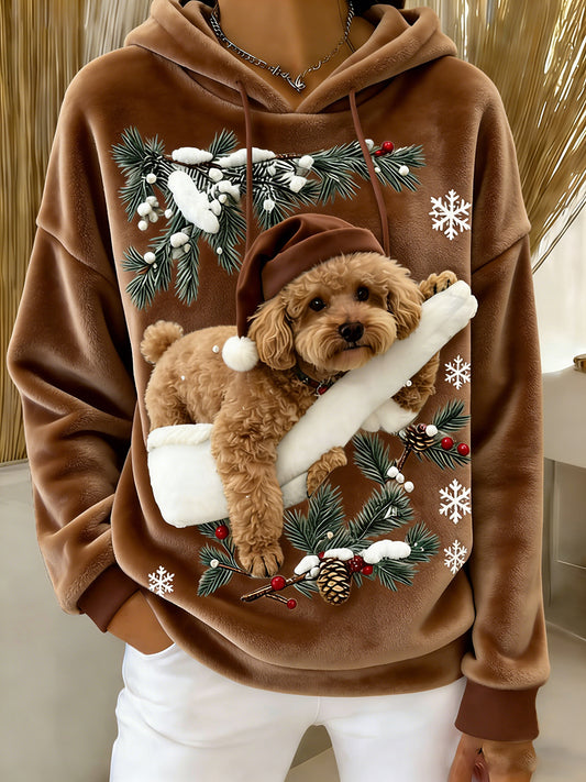 Damska wygodna flanelowa bluza z kapturem Retro Animal Art Print