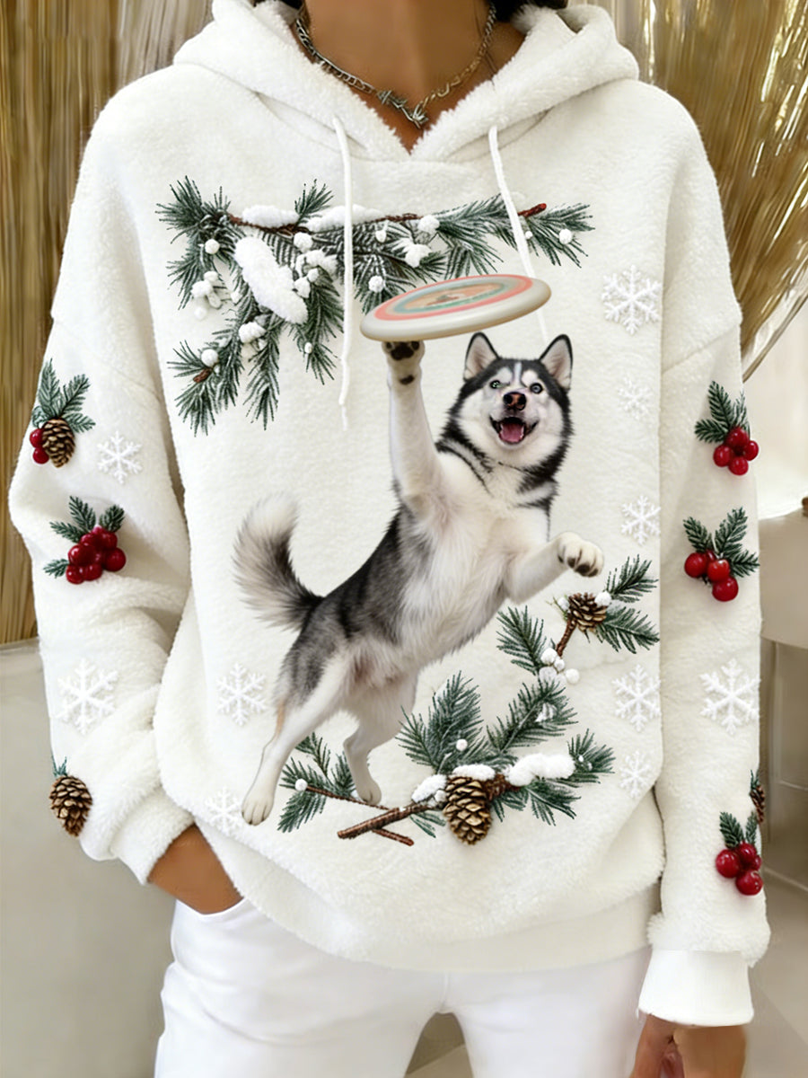 Damska wygodna flanelowa bluza z kapturem Retro Animal Art Print