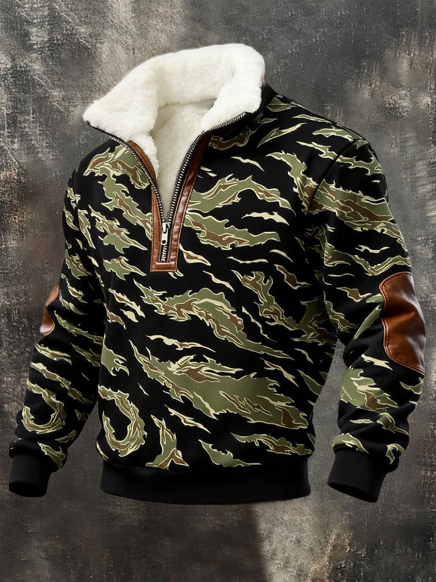 Męska koszula z zachodnim kamuflażem z pluszowym kołnierzem