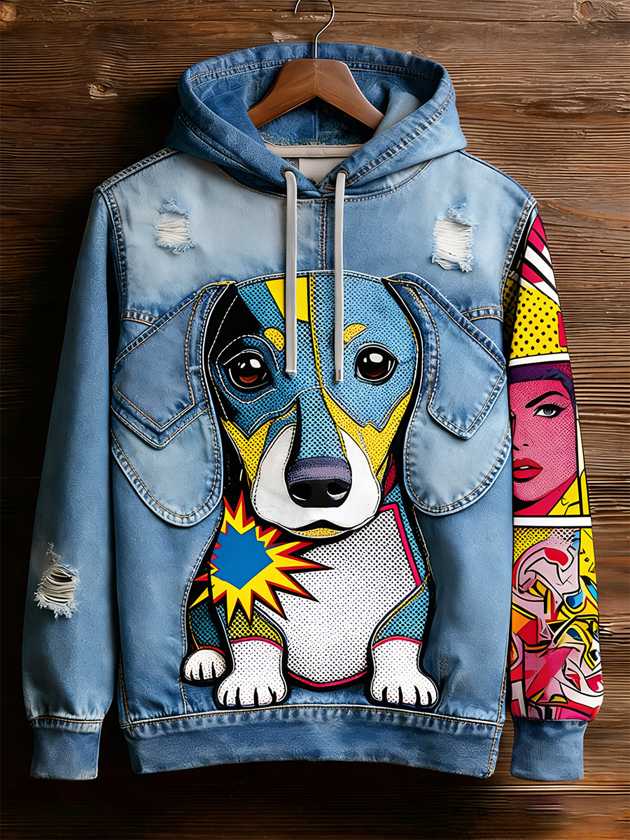 Unisex Retro Animal Art Print Wygodna dorywcza bluza