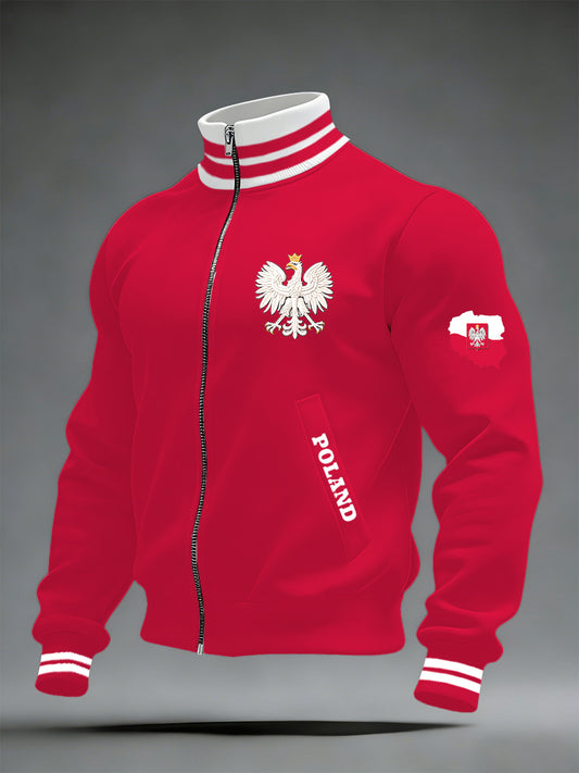 Męska kurtka z długim rękawem w kołnierzu z nadrukiem z polską flagą