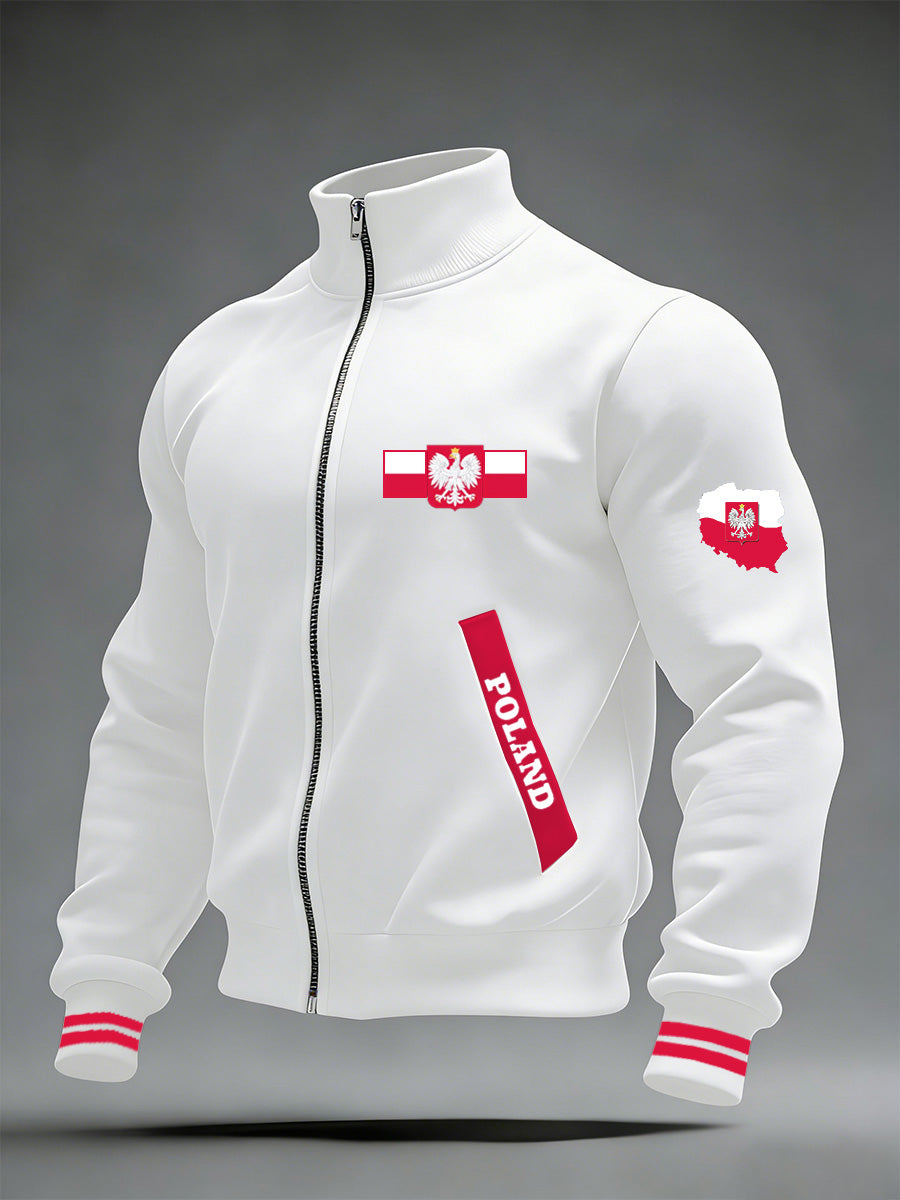 Męska kurtka z długim rękawem w kołnierzu z nadrukiem z polską flagą