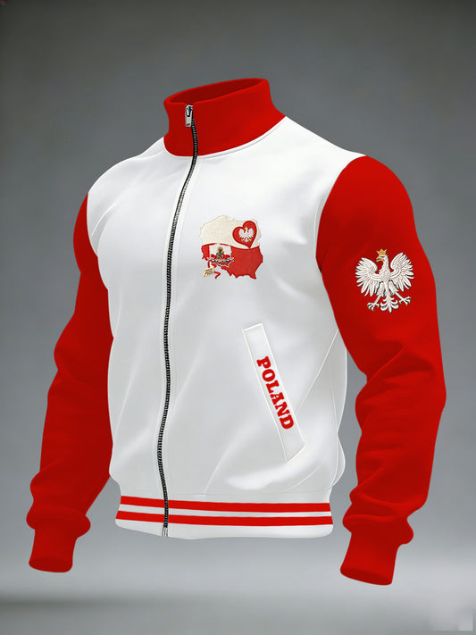 Męska kurtka z długim rękawem w kołnierzu z nadrukiem z polską flagą