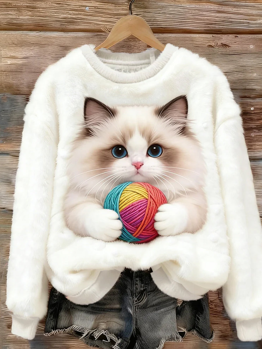 Damski Retro Animal Art Print Wygodny Top flanelowy