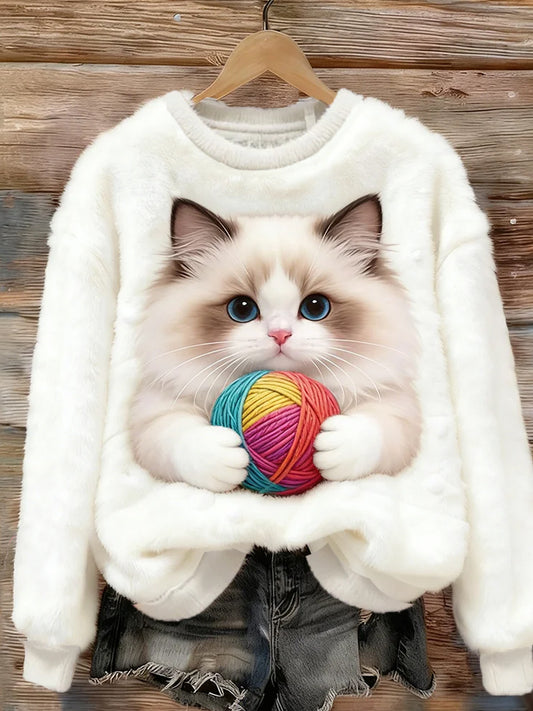 Damski Retro Animal Art Print Wygodny Top flanelowy