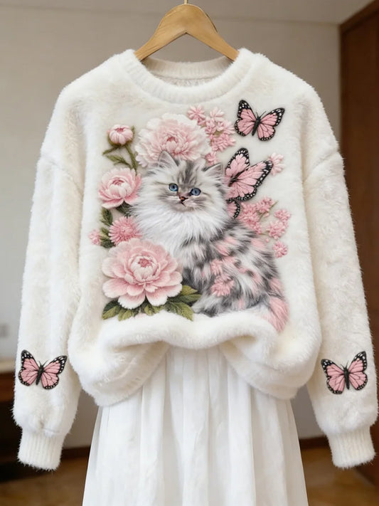 Damski Retro Animal Art Print Wygodny Top flanelowy