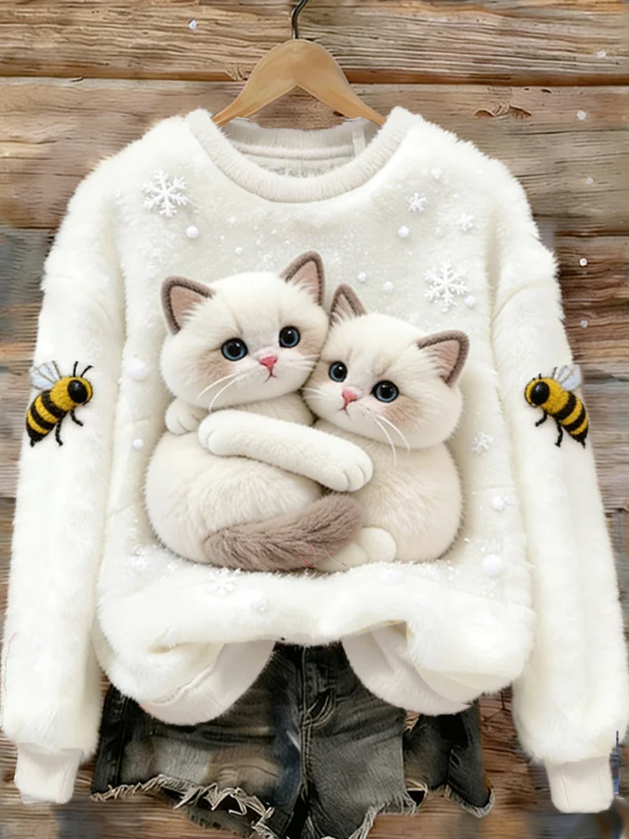 Damski Retro Animal Art Print Wygodny Top flanelowy