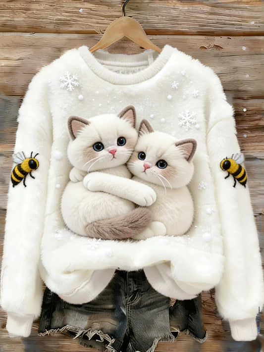 Damski Retro Animal Art Print Wygodny Top flanelowy