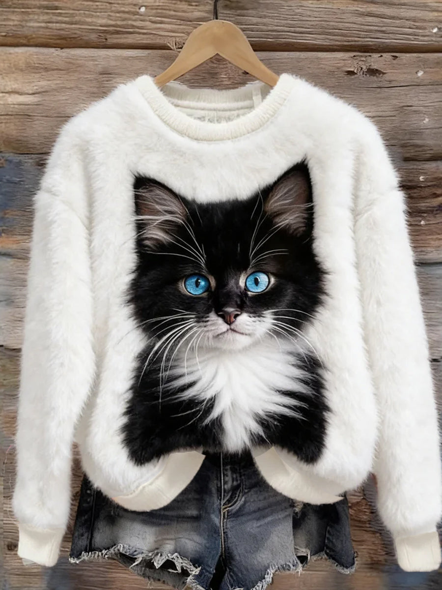 Damski Retro Animal Art Print Wygodny Top flanelowy