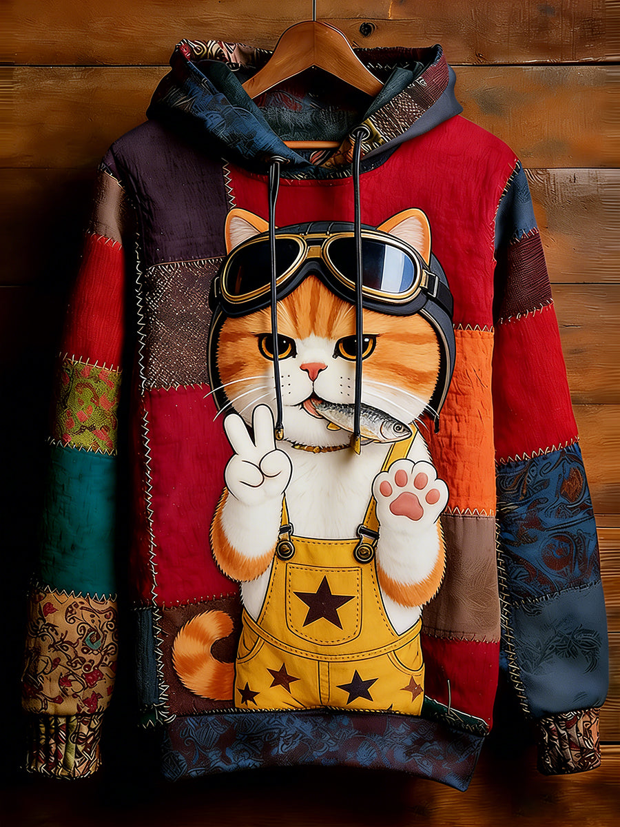 Unisex Retro Animal Art Print Wygodna dorywcza bluza