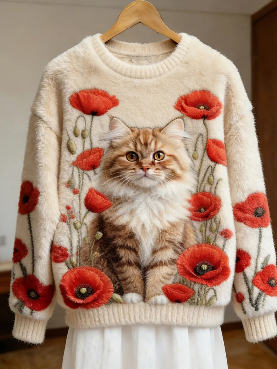 Damski Retro Animal Art Print Wygodny Top flanelowy