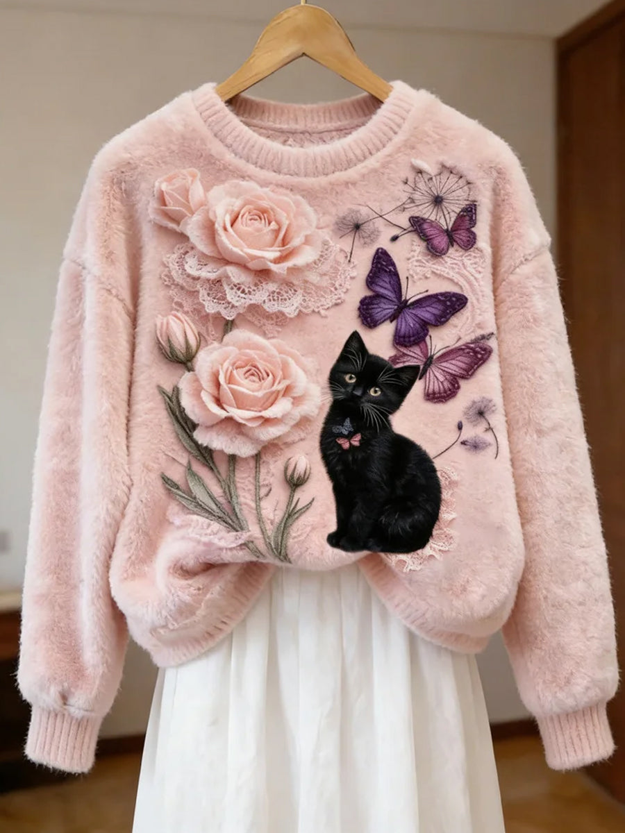 Damski Retro Animal Art Print Wygodny Top flanelowy