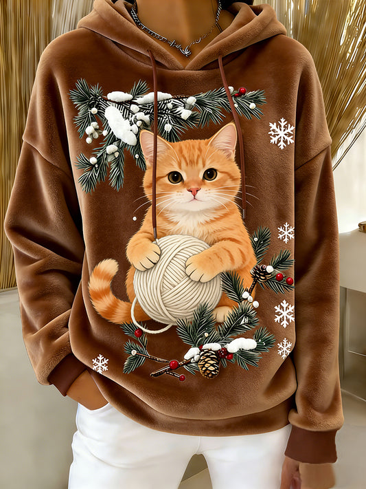 Damska wygodna flanelowa bluza z kapturem Retro Animal Art Print