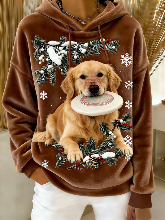 Damska wygodna flanelowa bluza z kapturem Retro Animal Art Print