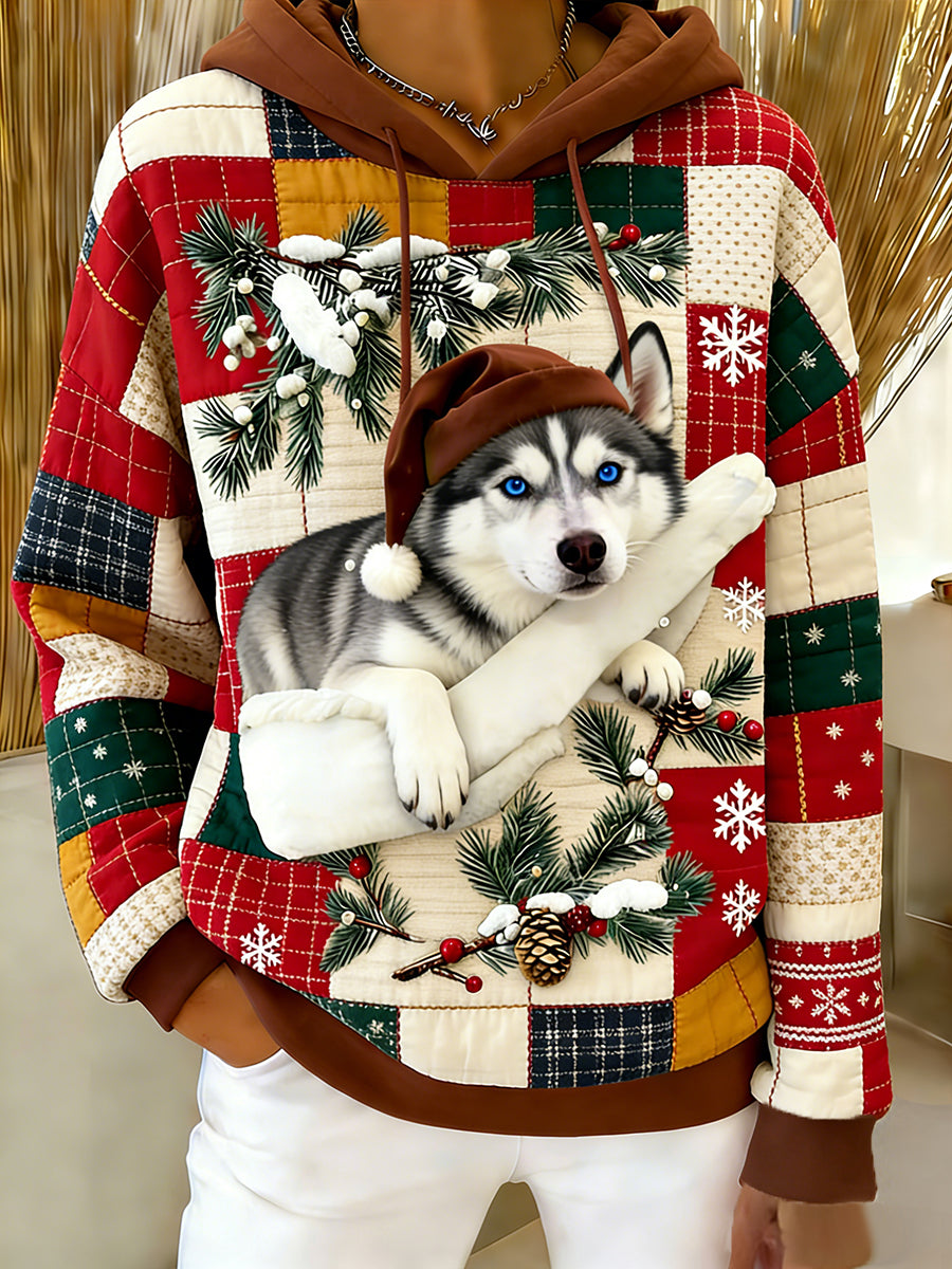 Damska wygodna flanelowa bluza z kapturem Retro Animal Art Print