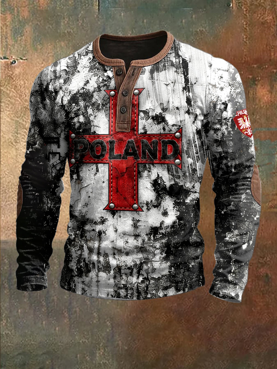 Męska bluza z patchworkiem z nadrukiem polski krzyż