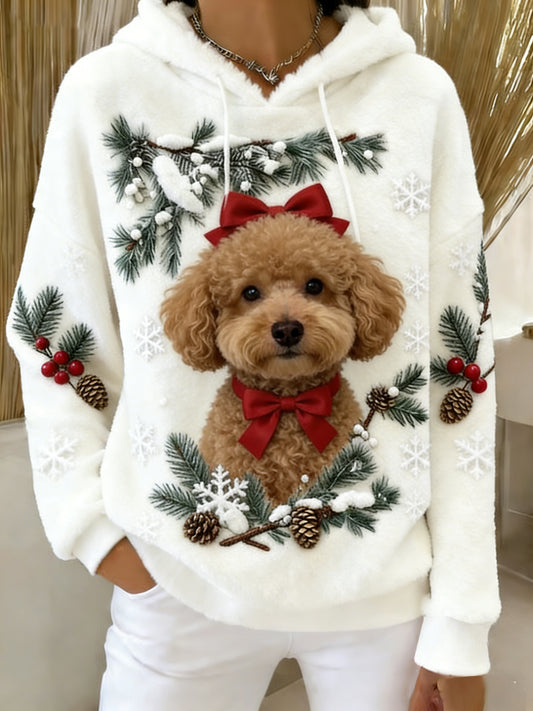 Damska wygodna flanelowa bluza z kapturem Retro Animal Art Print