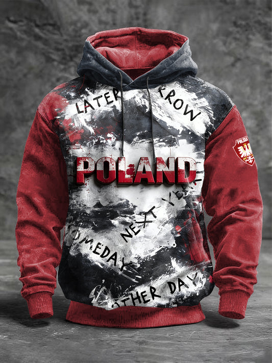 Męska polska patchworkowa bluza z nadrukiem tekstowym Vintage