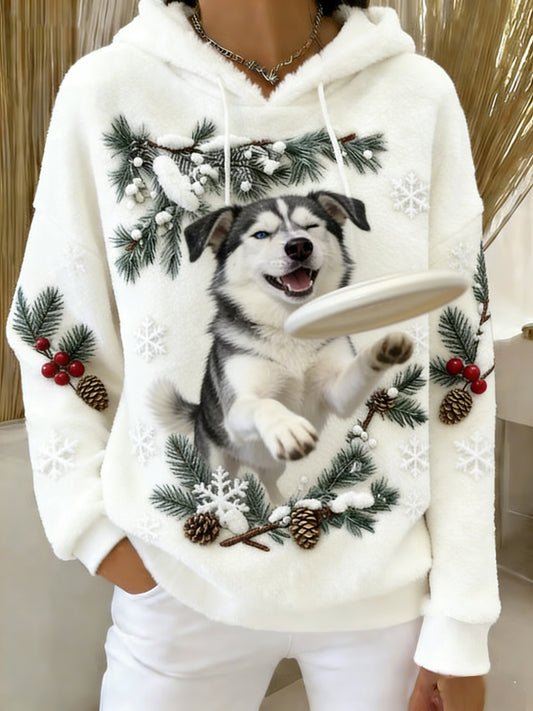 Damska wygodna flanelowa bluza z kapturem Retro Animal Art Print