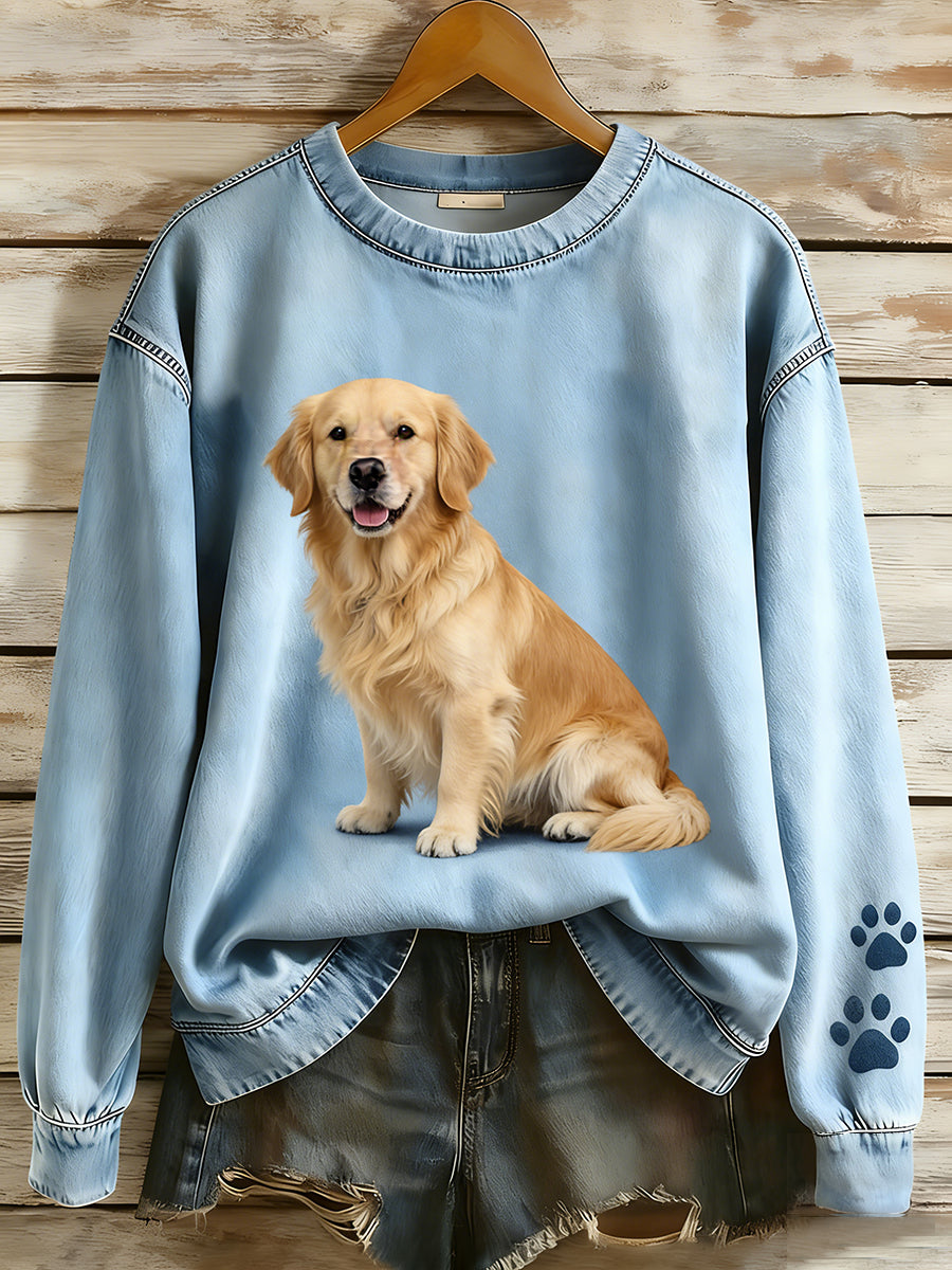 Damska bluza z długim rękawem w stylu retro Patchwork Animal Art Print Casual Comfort