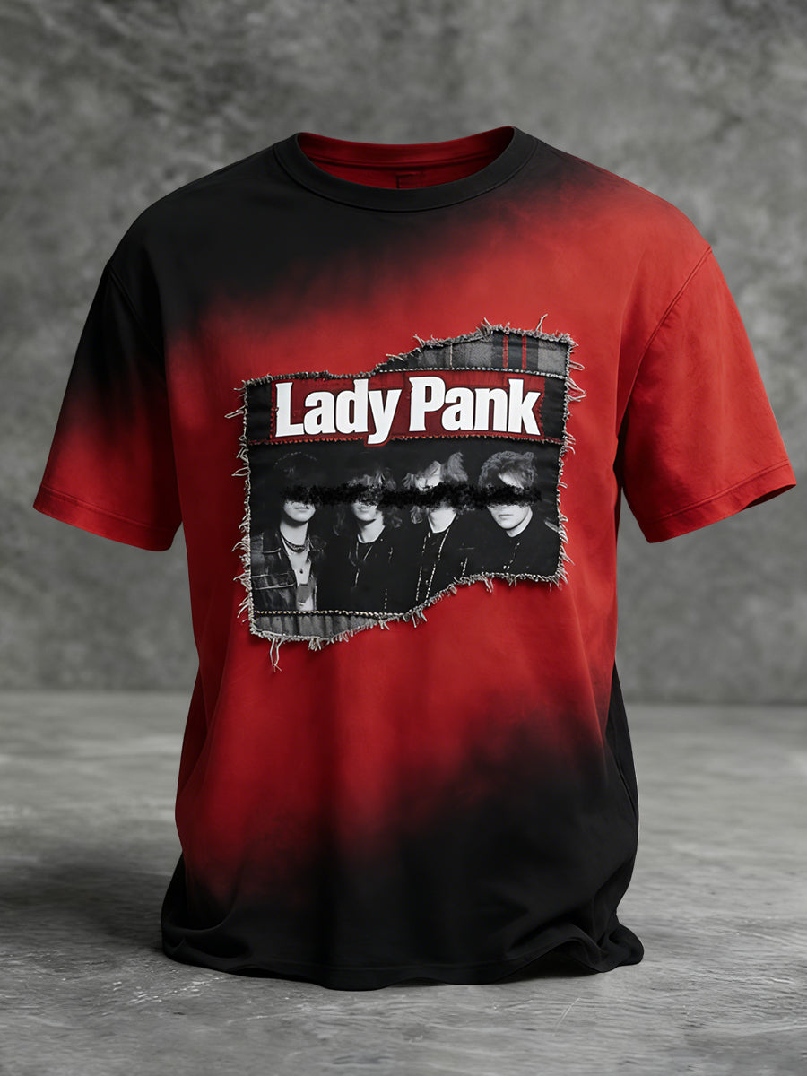 Retro Polski Rock Spirit Gradient Casual Patchwork T-Shirt