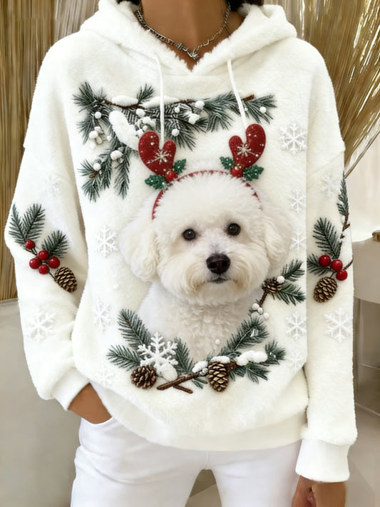 Damska wygodna flanelowa bluza z kapturem Retro Animal Art Print