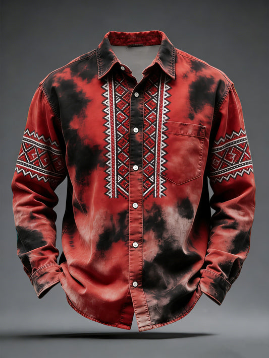 Retro abstrakcyjna koszula inspirowana etnicznie