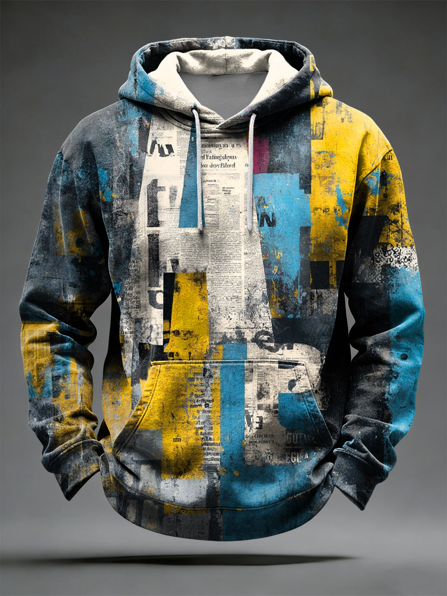 Retro w trudnej sytuacji abstrakcyjna gazeta drukowana na co dzień bluza z kapturem