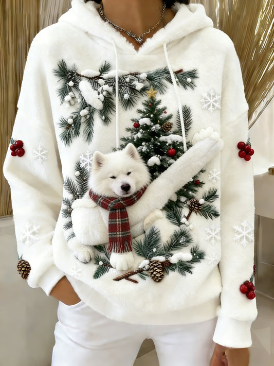 Damska wygodna flanelowa bluza z kapturem Retro Animal Art Print