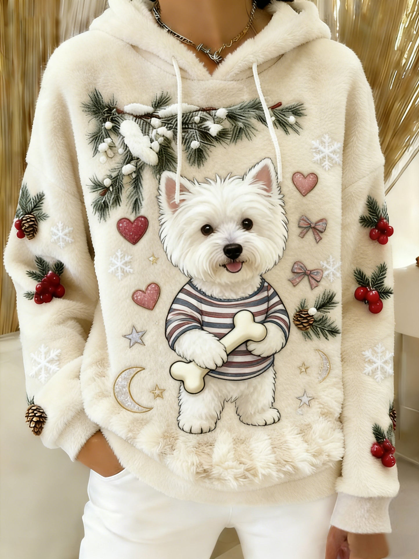 Damska wygodna flanelowa bluza z kapturem Retro Animal Art Print